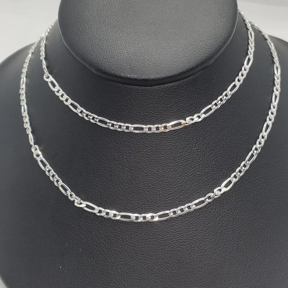Sterling Silver 925 High Polished Figaro Chain 2.9 mm 22 inches